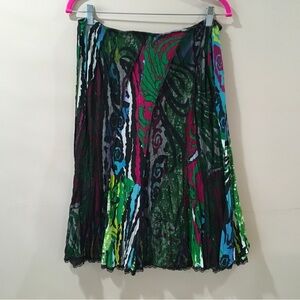 ALBERTO MAKALI WOMEN'S Size 12 CRINKLED Mesh A Line SKIRT Art To Wear Print